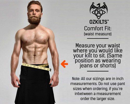 Kilts size guide traditional fit